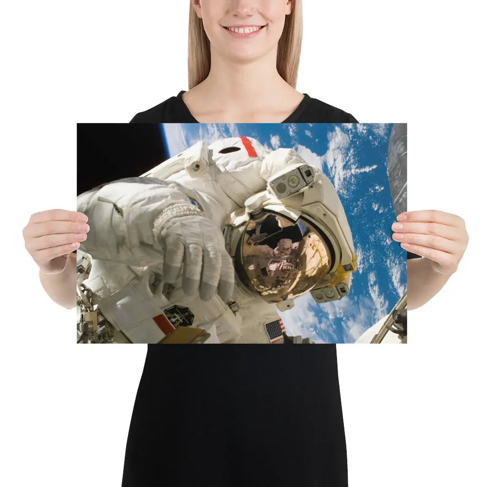 Space Shuttle Astronaut Over Earth Poster Discovery Space Walk