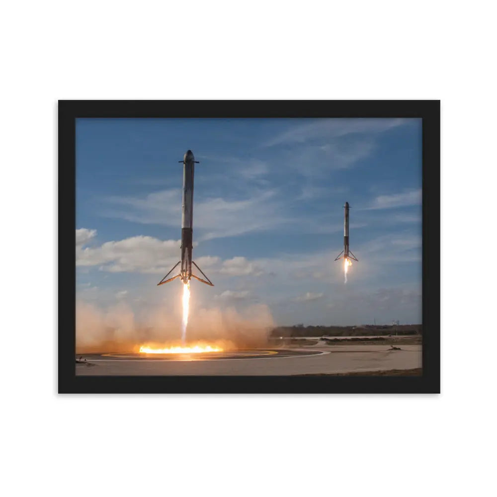 SpaceX Falcon Heavy Double Rocket Booster Landing Framed Poster Matte Paper 30x40cm